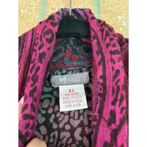 Anu Bohemian Sleeveless Open Front Vest Art-to-Wear Fringe Hem Vibrant Print - Picture 8 of 10